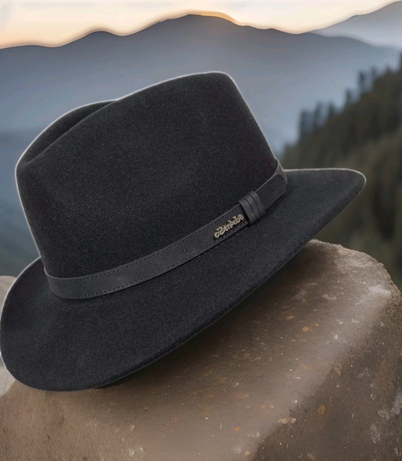 Oztrala Men\'s Medium Black Trilby Felt Australian Wool Hat & Leather Band HW03