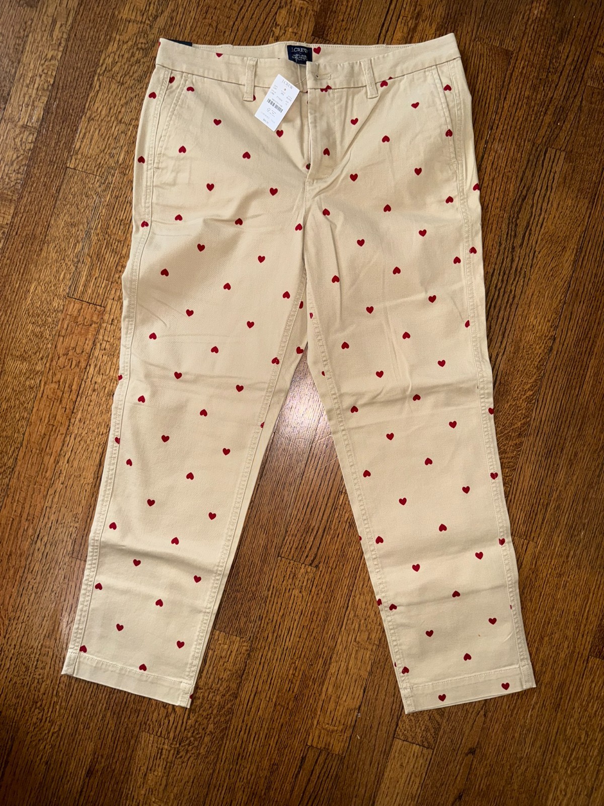NWT J.Crew High Rise Girlfriend Cropped Pants Sz 10 Heart Print Valentine NWT J.Crew High Rise Girlfriend Cropped Pants Sz 10 Heart Print Valentine