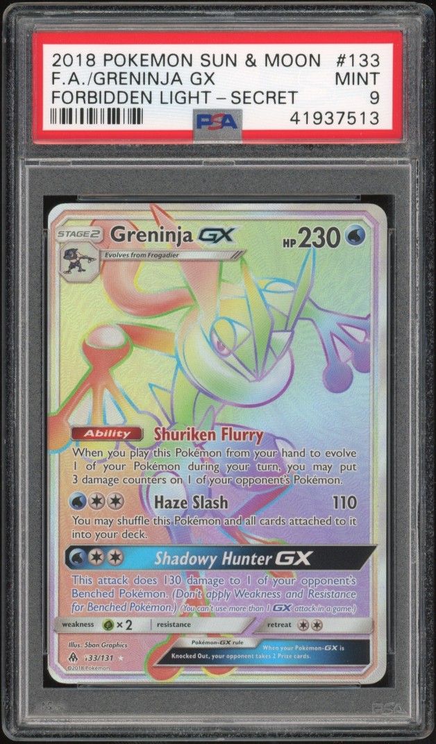 2018 Pokemon Full Art Greninja GX Forbidden Light Secret #133 PSA 9 2018 Pokemon Full Art Greninja GX Forbidden Light Secret #133 PSA 9