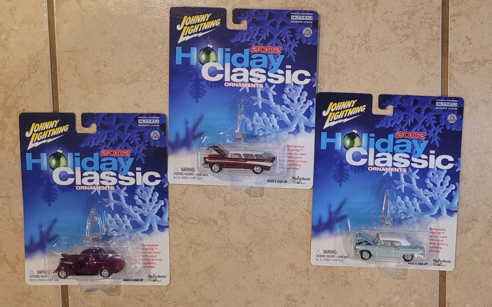 Johnny Lightning 2002 Holiday Classic Ornaments Lot of 3 1957 Nomad 55 Bel Air