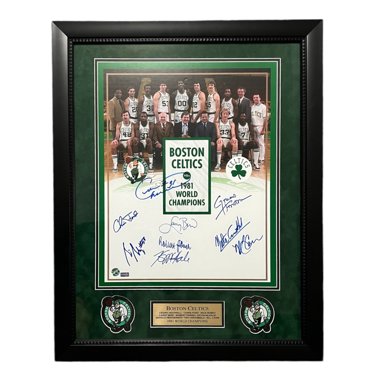 1981 Boston Celtics World Champions Autographed 16x20 Photo Framed To 23x27