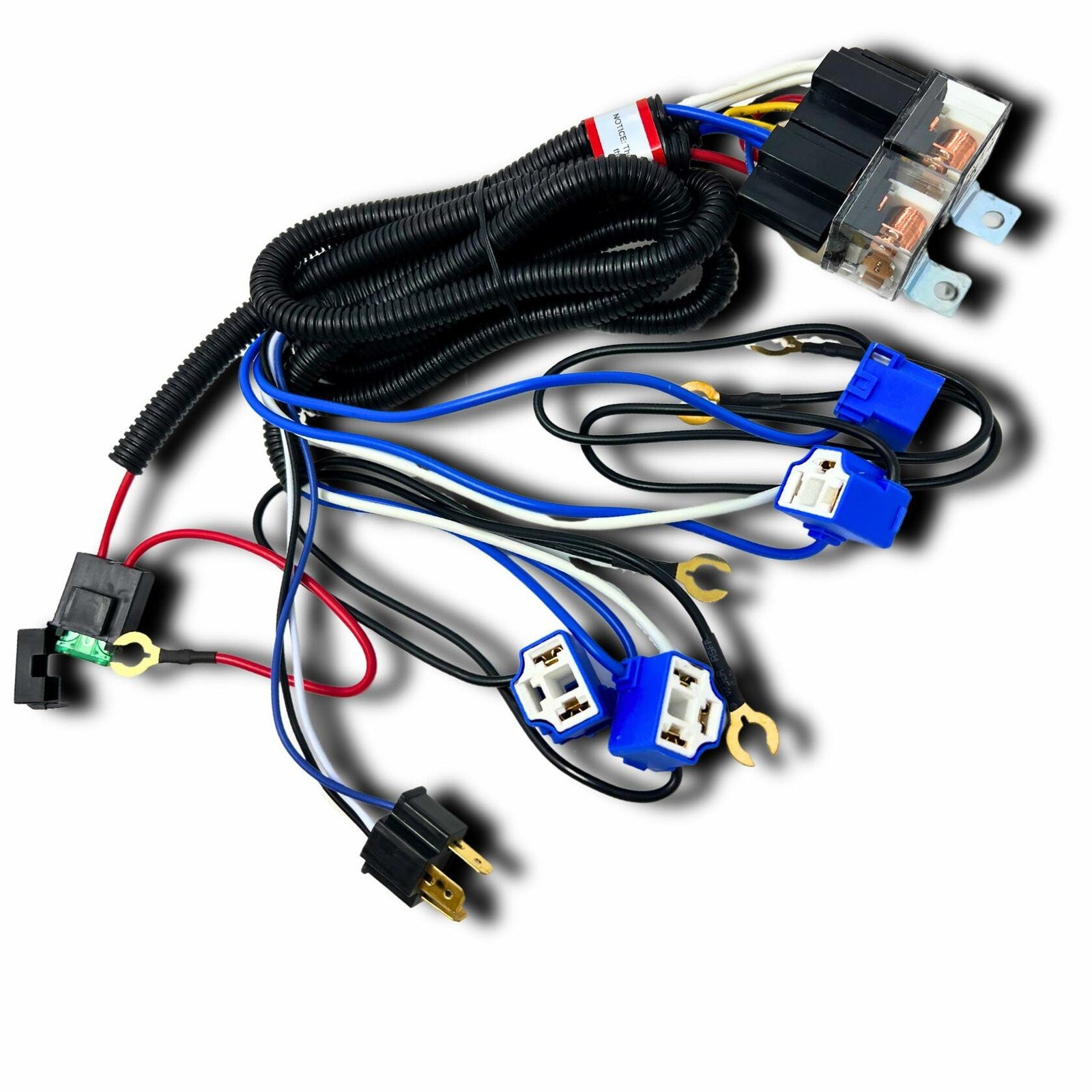 4-Headlight Relay Wiring Harness H4 Headlamp Light Bulb Ceramic Socket Plugs Set 4-Headlight Relay Wiring Harness H4 Headlamp Light Bulb Ceramic Socket Plugs Set