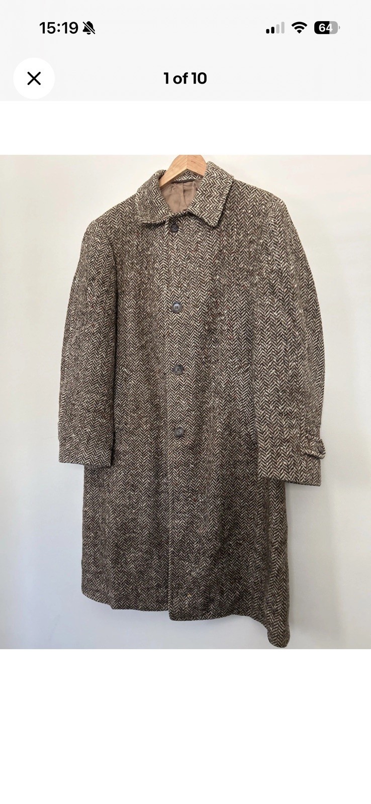 Vintage 1960s Howard Clothes Herringbone Wool Overcoat Brown Tweed Union Made