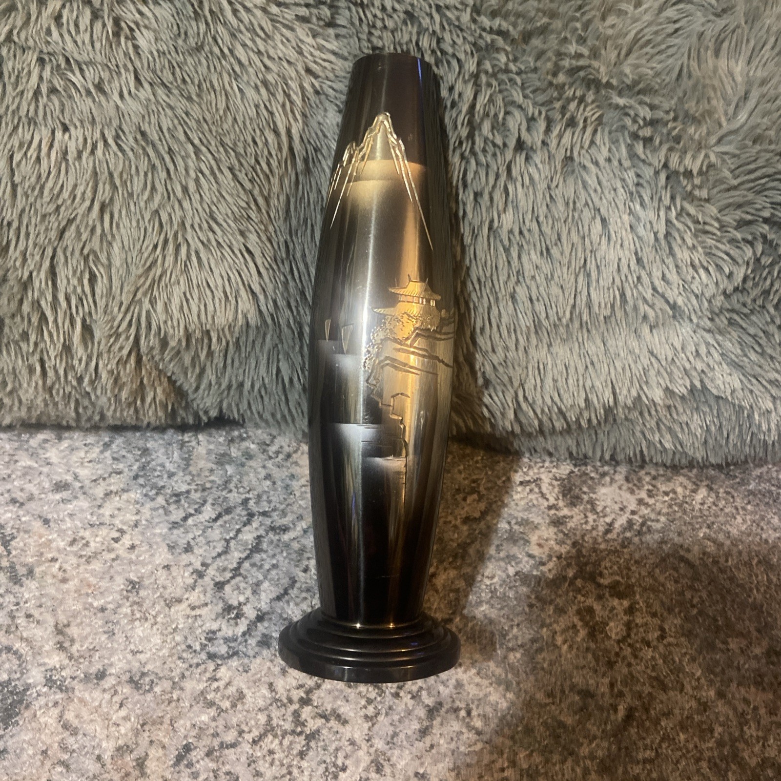 Antique Japanese Mixed Metal Bud Vase Bronze Silver Gold 8.5\