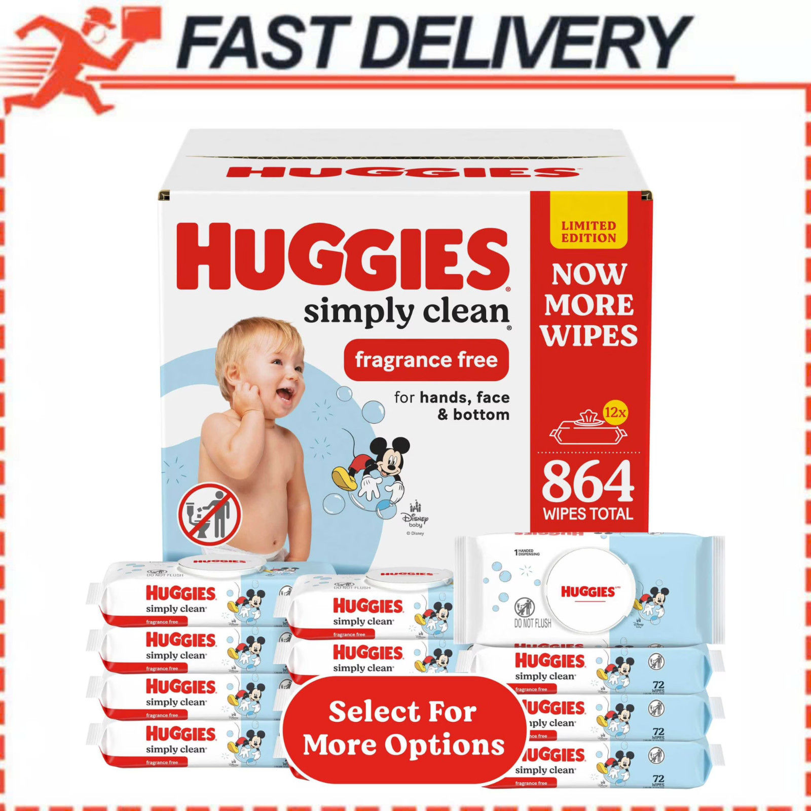 Huggies Simply Clean Unscented Baby Wipes 12 Flip-Top Packs 864 Total Count Huggies Simply Clean Unscented Baby Wipes 12 Flip-Top Packs 864 Total Count