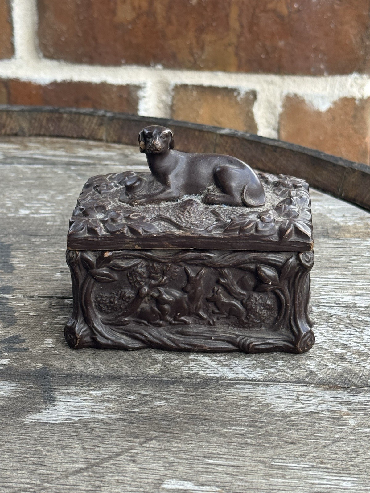 Antique Wilhelm Schiller & Son WSS Majolica Dog Match Striker Box Hunting