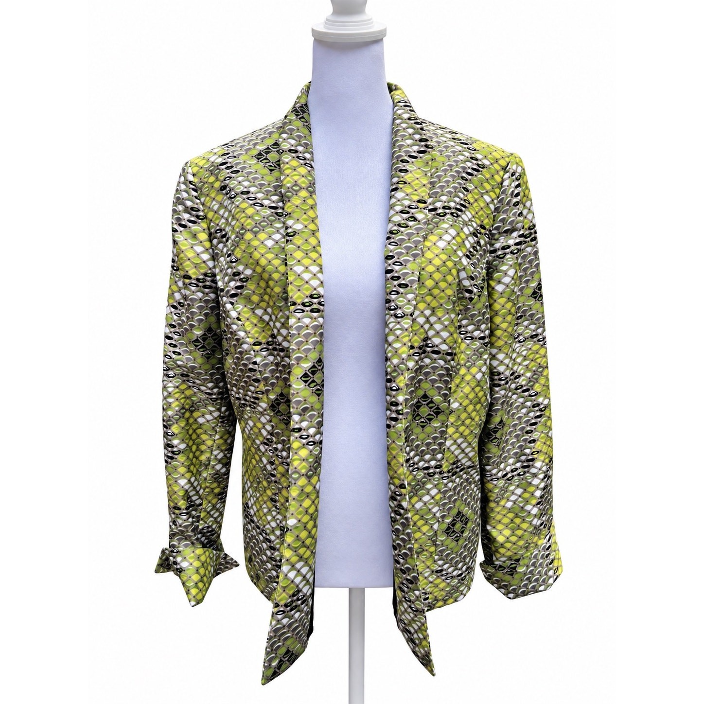 Kasper Separates Size 14 Green Geometric Open Front Blazer Jacket