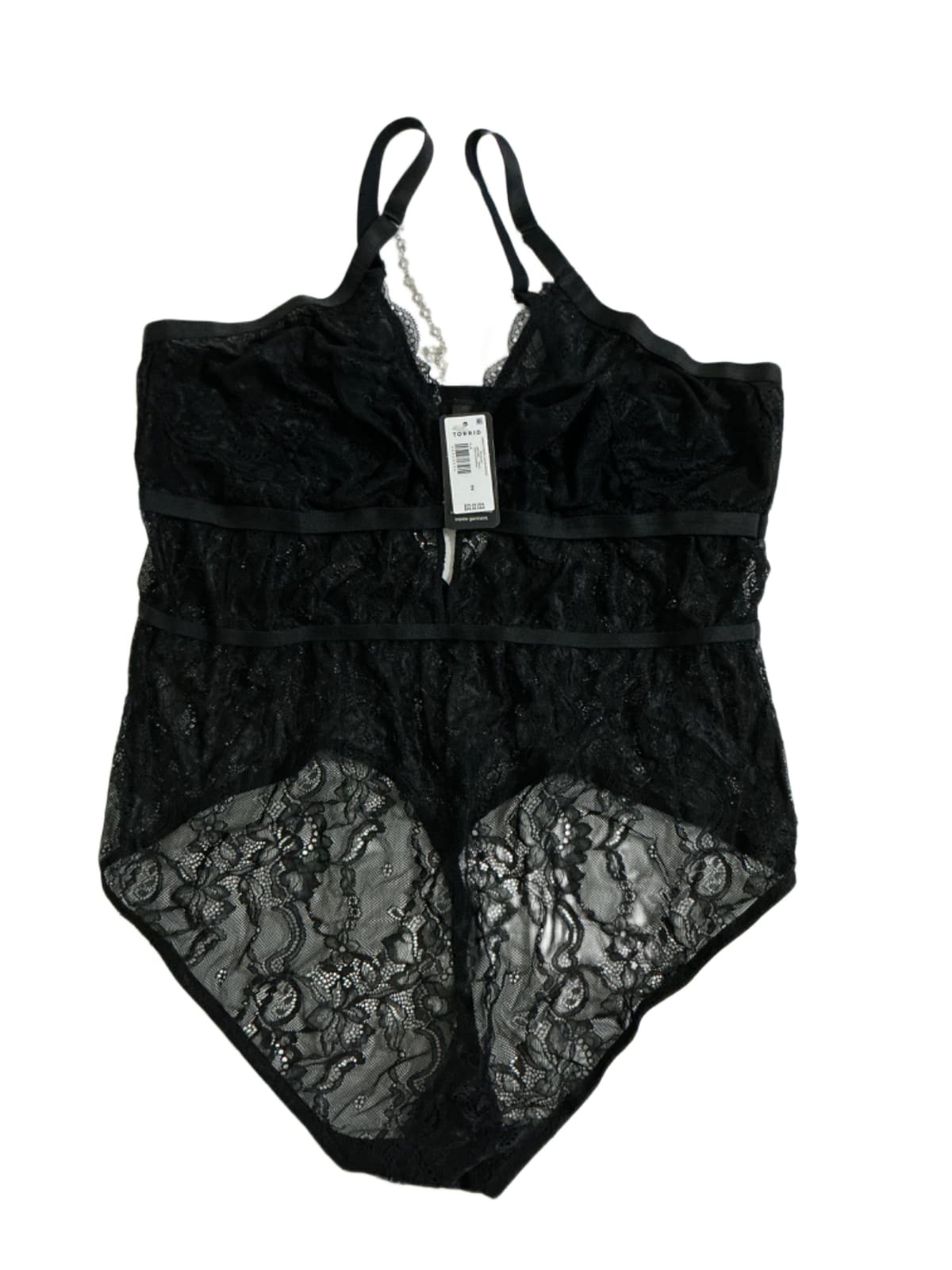 Torrid Jewelry Strappy Lace Bodysuit Womens Size 2 (18/20) Black Lingerie NWT