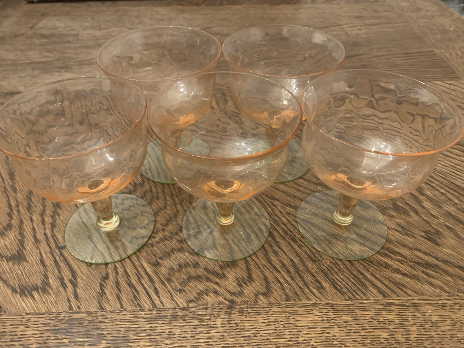 VTG Glassware Depression Glass Watermelon Tricolored 1930s Set Of 5 EUC
