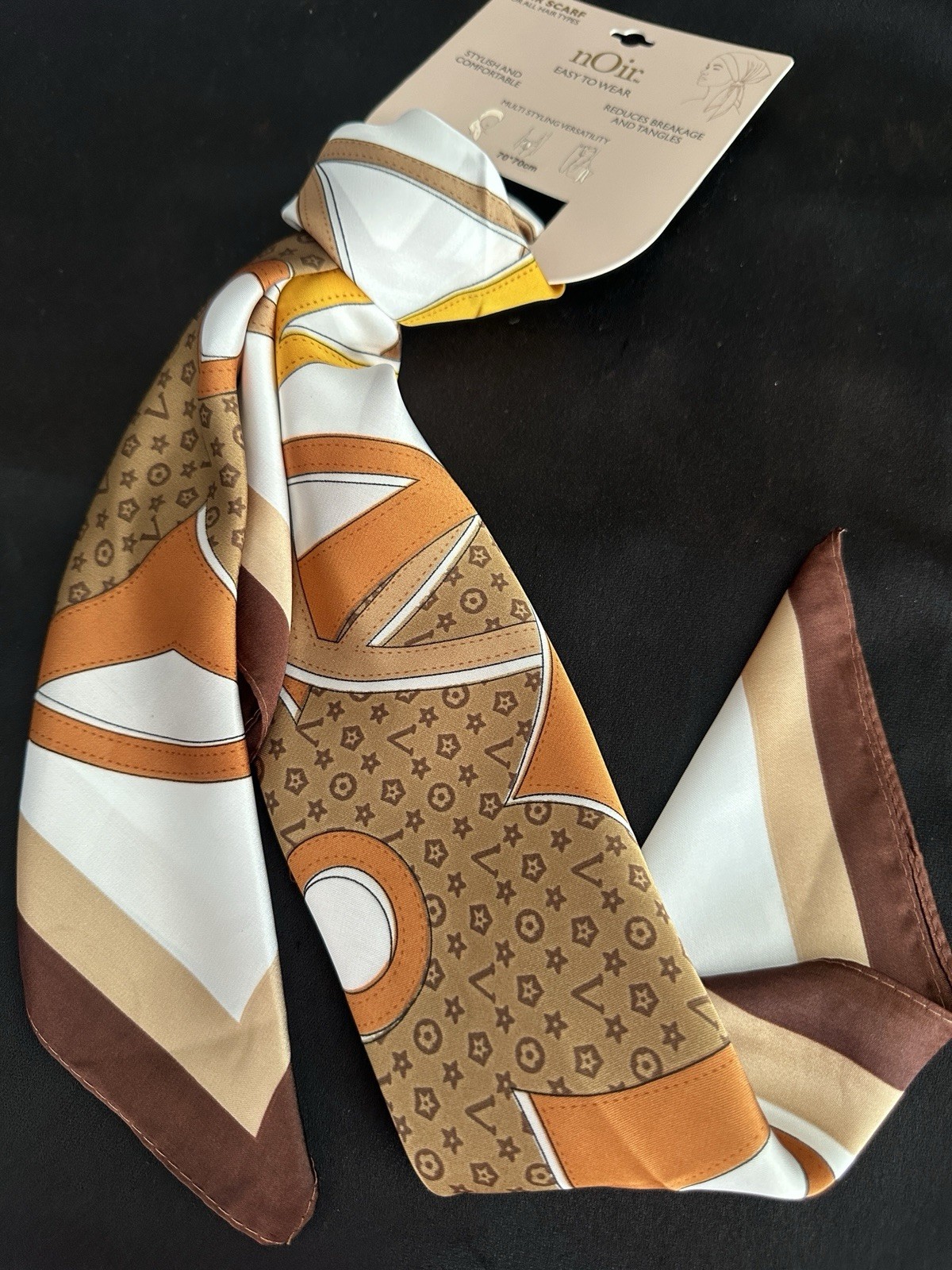 nOir Luxury Hair Scarf / Multi Styling/Versatile/ Brown Motive 70 x 70 cm nOir Luxury Hair Scarf / Multi Styling/Versatile/ Brown Motive 70 x 70 cm