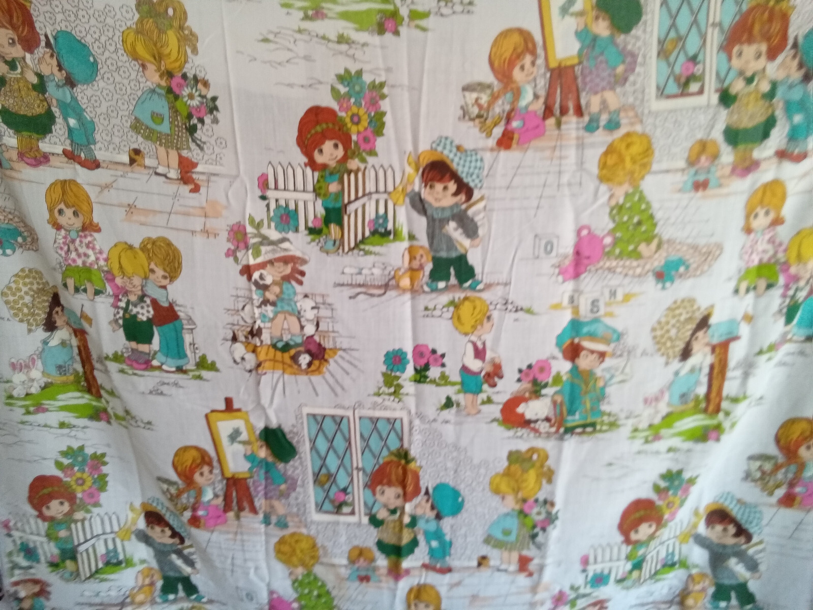 Vintage Kleinfab Fabric Big Eye Children Kids Boys Girls 3 Yds USA Novelty 1960s