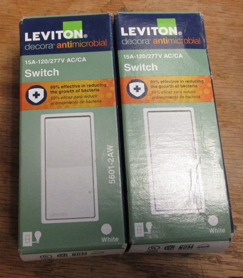 Leviton 5601-2AW- 15A 120/277V decora antimicrobial switch Lot of 2