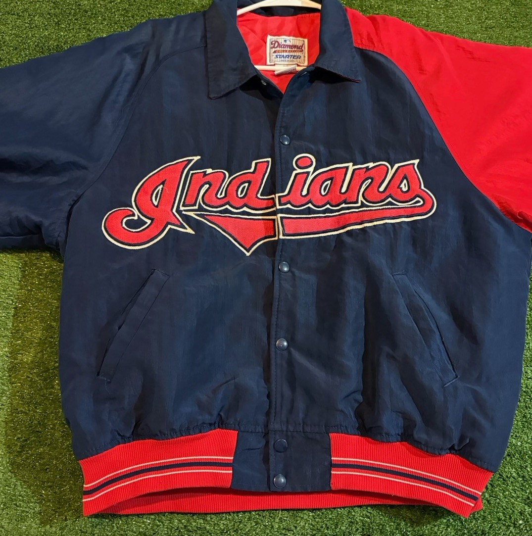 Vintage Cleveland Indians jacket mens large blue red starter bomber varsity 90s