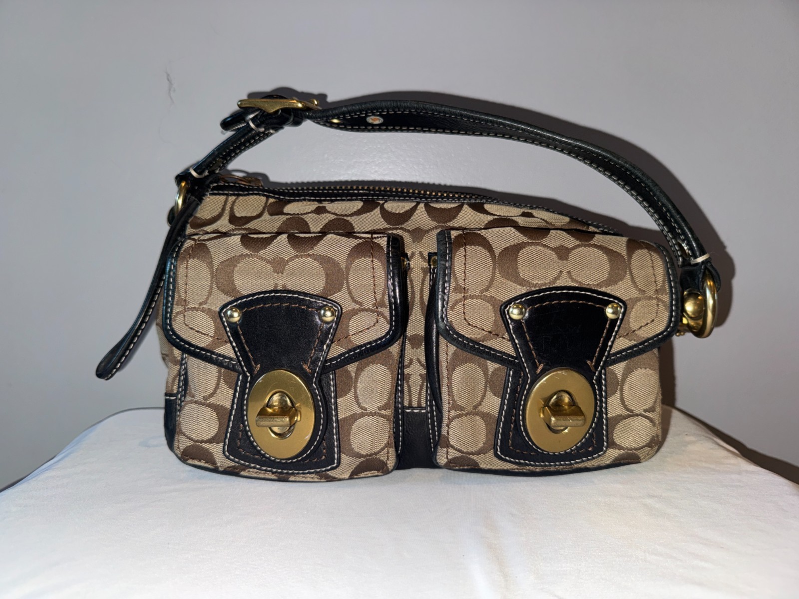Vintage Coach Legacy 10339 Signature Double Turnlock Shoulder Bag Y2K 2006