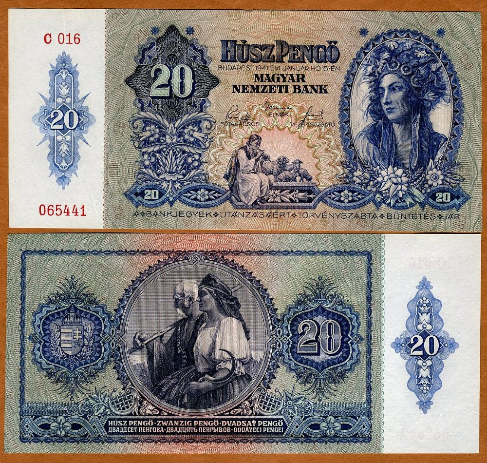 Hungary, 20 Pengo, 1941, P-109, WWII, aUNC