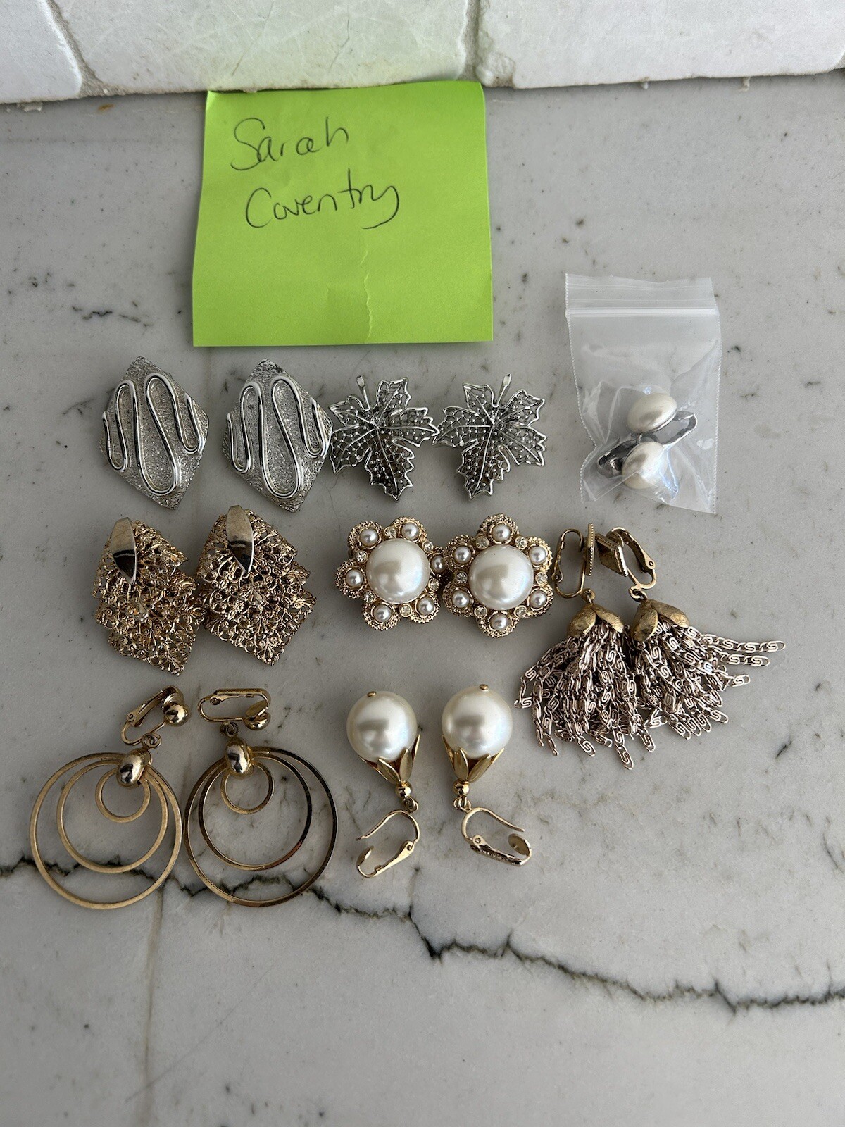 SARAH COVENTRY Lot Earrings Clip On Vintage Signed Gold Silver Tone Faux Pearl