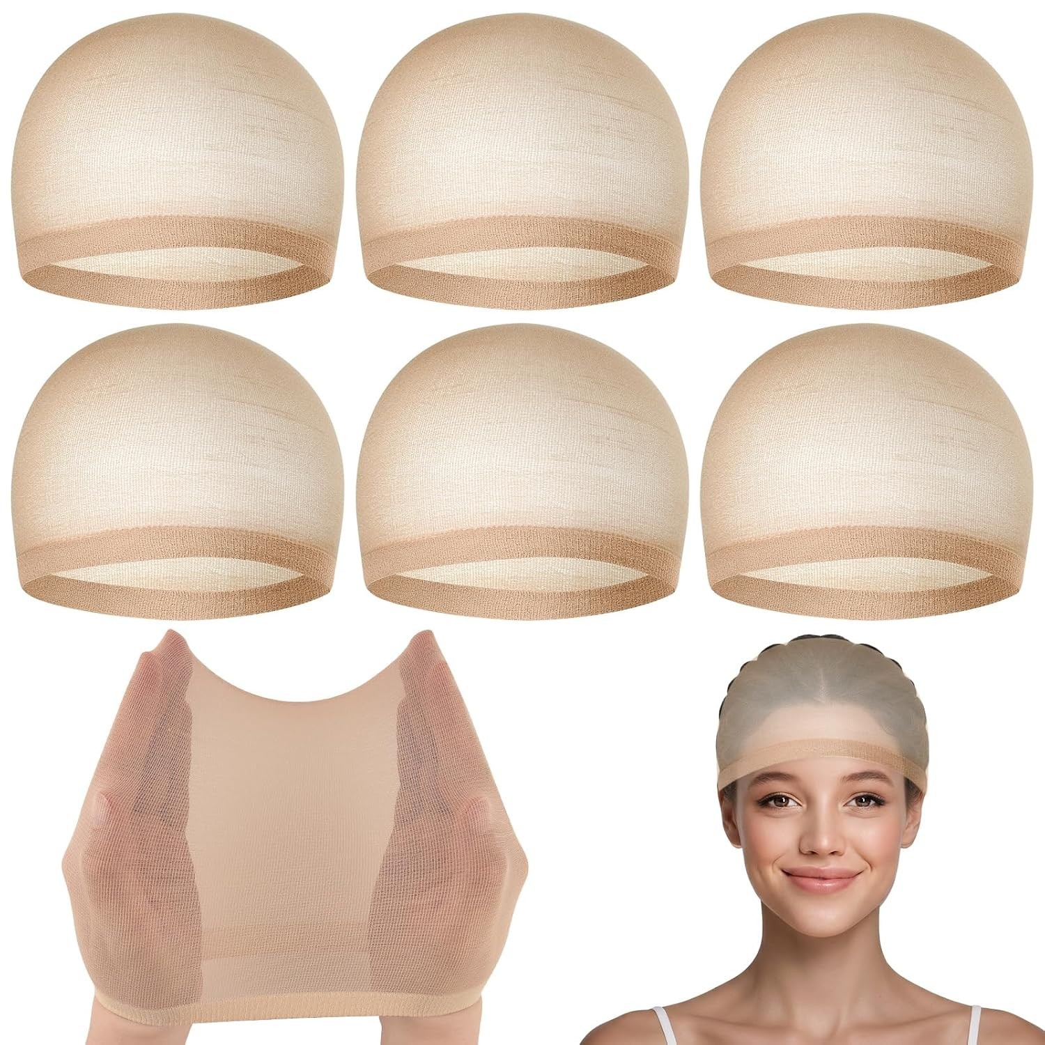 PLULON 6Pcs Wig Caps Mesh Stocking Hair Net Invisible Liner for Women Men