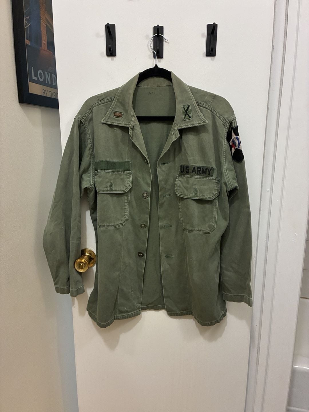 Vintage 1960s Vietnam Era US Army OG 107 Sateen Utility Shirt Jacket