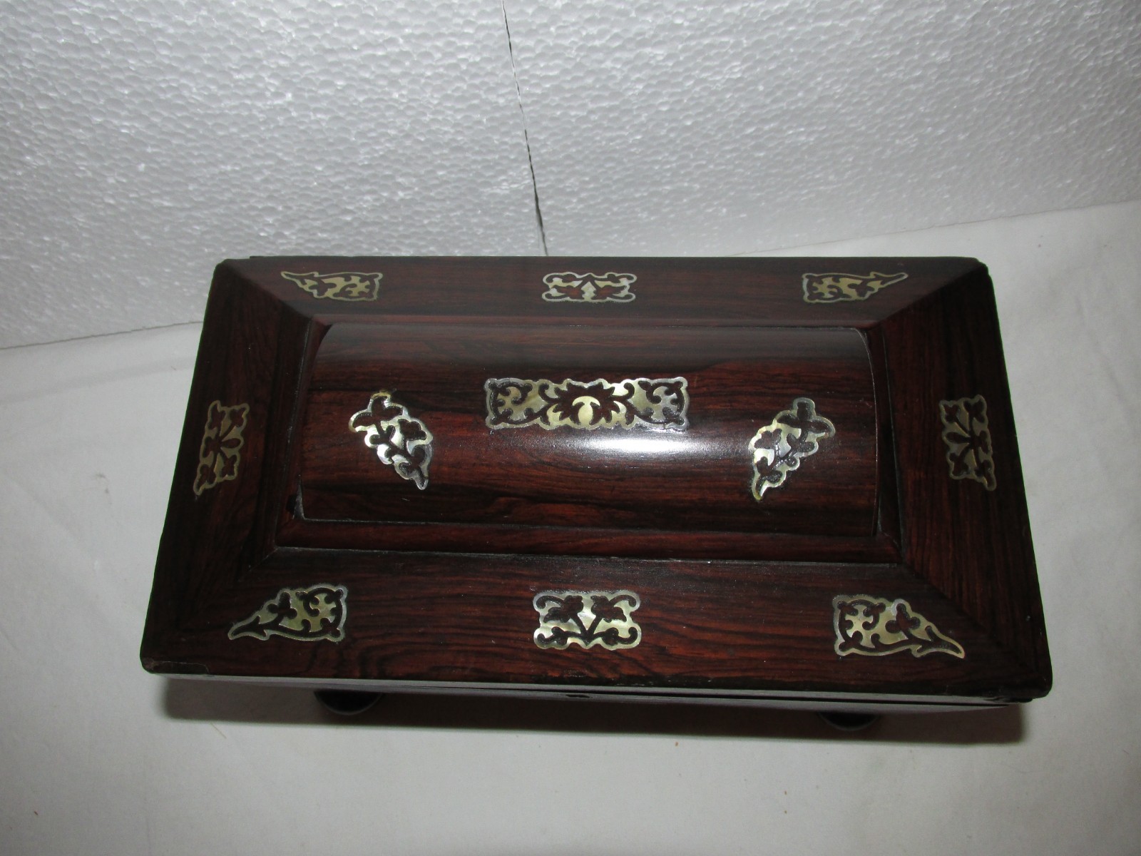 Antique 1800's Rosewood Mother of Pearl Inlay Sarcophogus  Tea Caddy