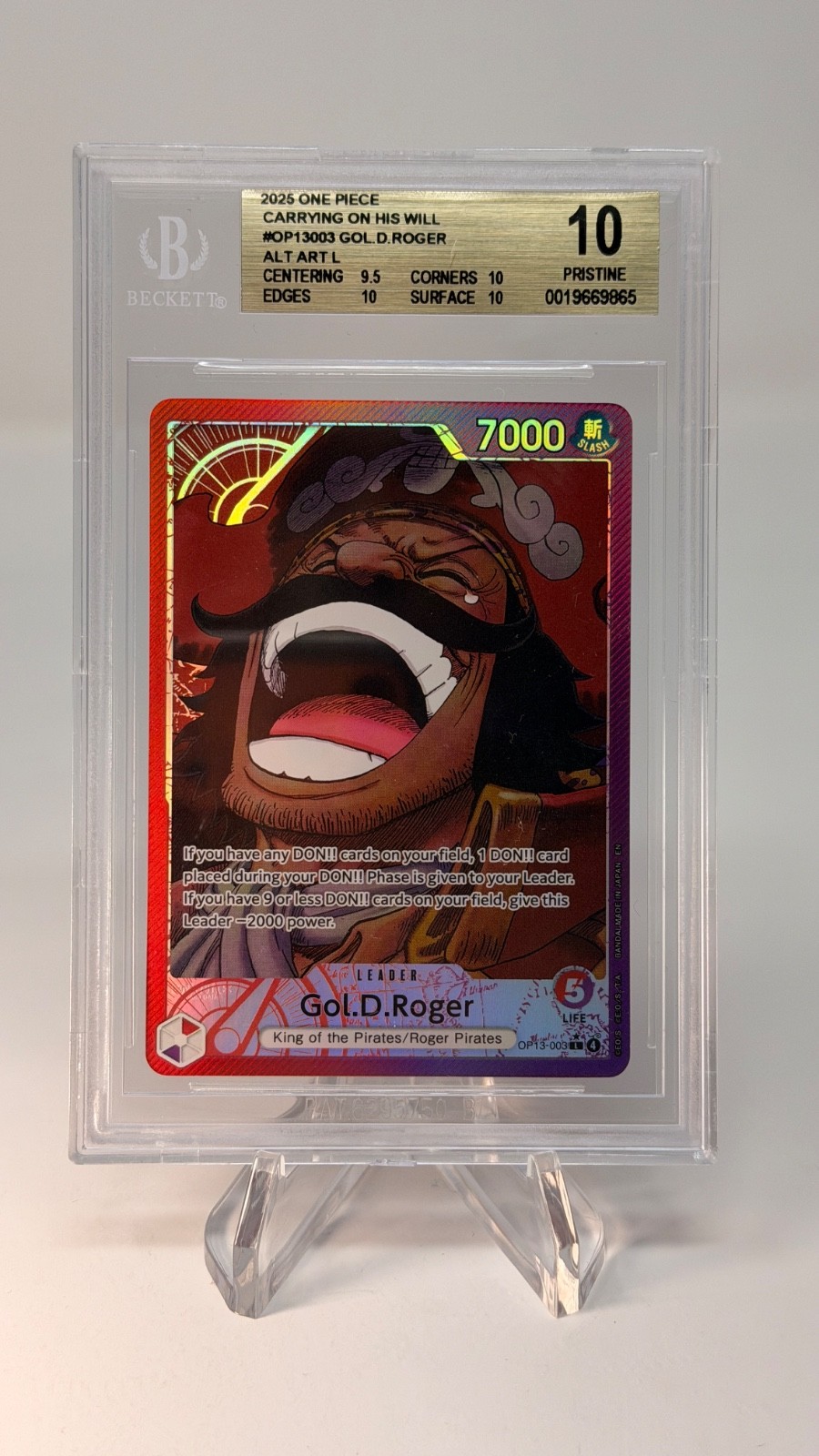 Gol D. Roger OP13-003 Leader Alternate Art Beckett 10 BGS CARRYING ON HIS WILL Gol D. Roger OP13-003 Leader Alternate Art Beckett 10 BGS CARRYING ON HIS WILL