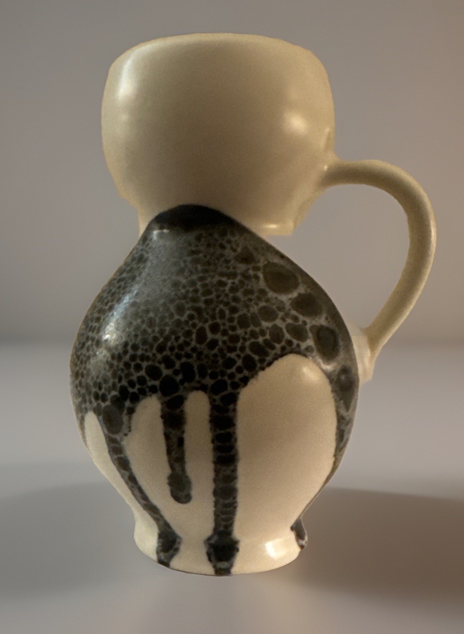 Vintage Lapid Lava Drip Glaze Pitcher Vase Signed  Fiby, Israel Black White