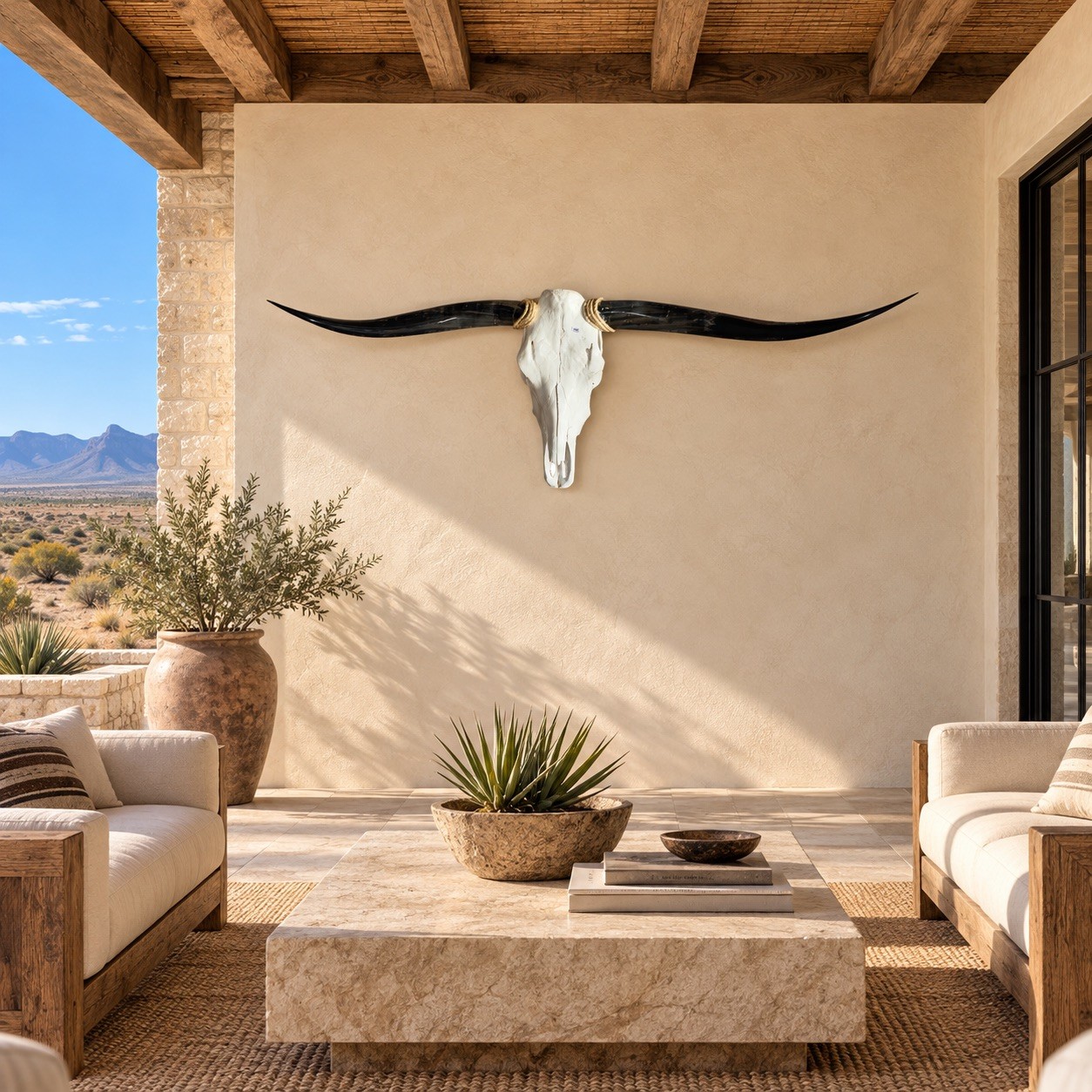 Genuine Longhorn Skull 50” Wide Long Black Horns Western Wall Decor