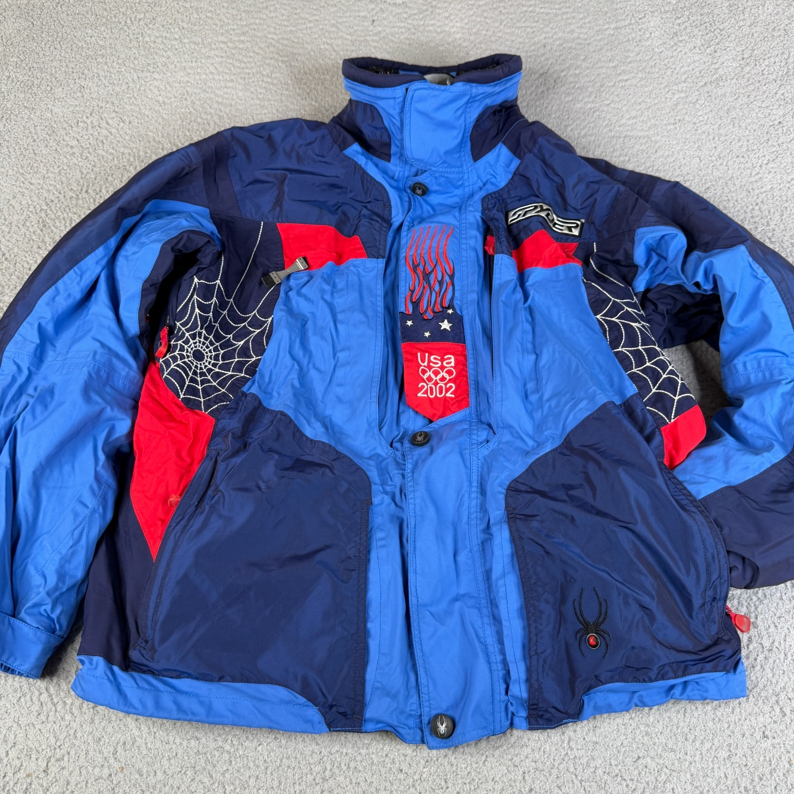 Vintage Spyder US Ski Team Spiderman Jacket Men L Blue Salt Lake Thinsulate 2002