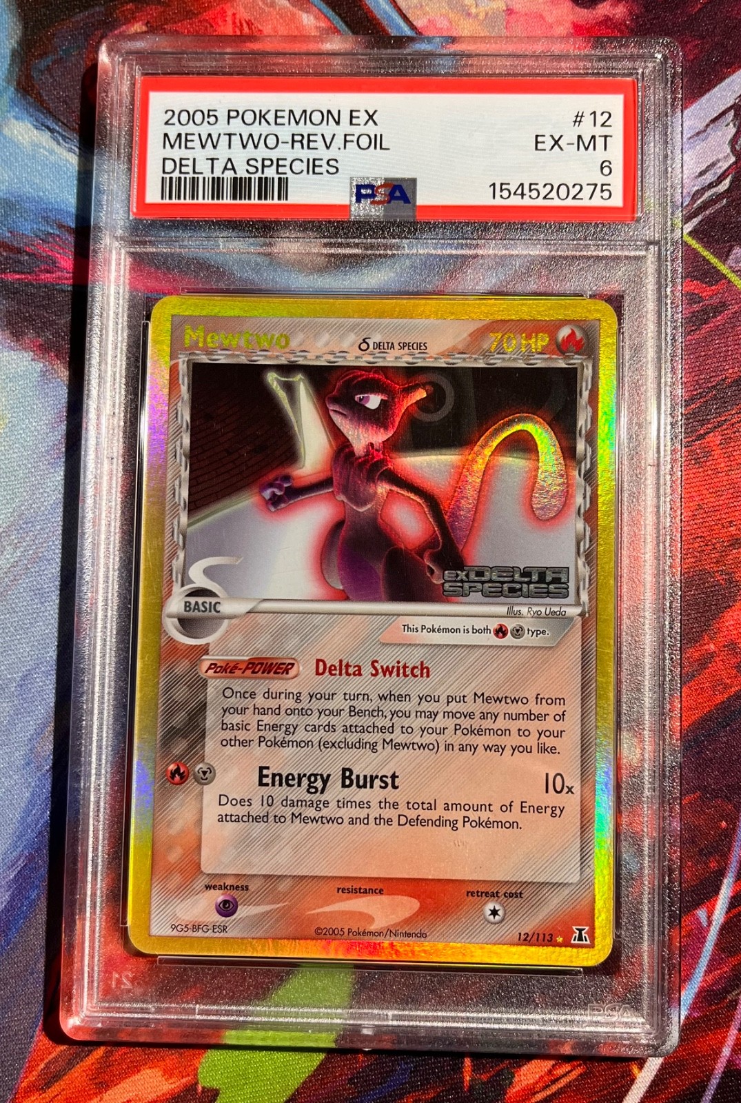 2005 POKEMON EX DELTA SPECIES STAMPED #12 MEWTWO-REVERSE FOIL PSA 6