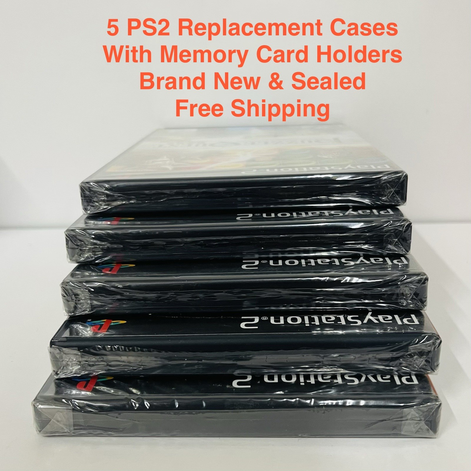5 PACK PS2 Replacement Game Cases PlayStation 2 with Memory Card Holders & Logo
