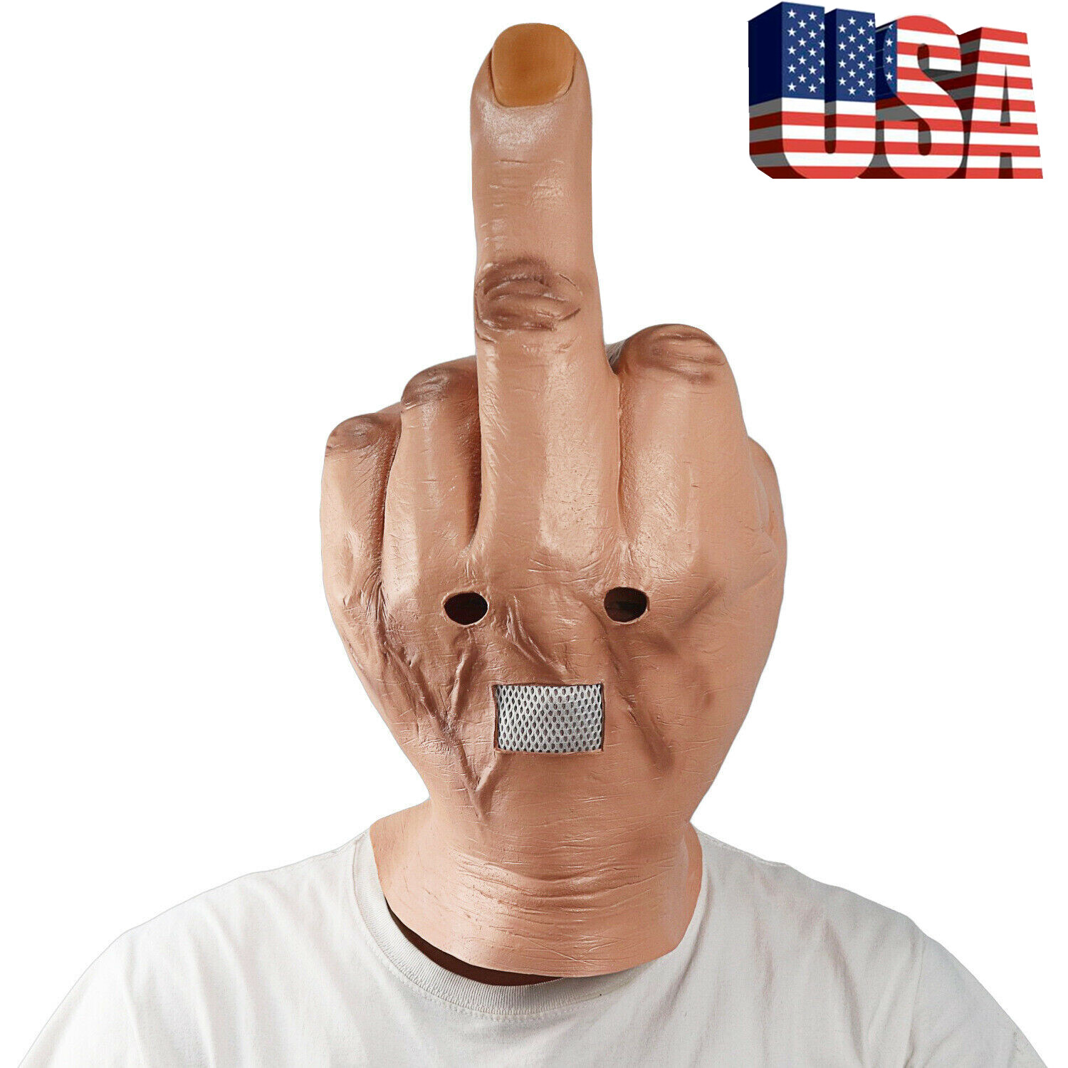 Funny Bizarre Latex Middle Finger Full Face Mask for Halloween Cosplay Party USA