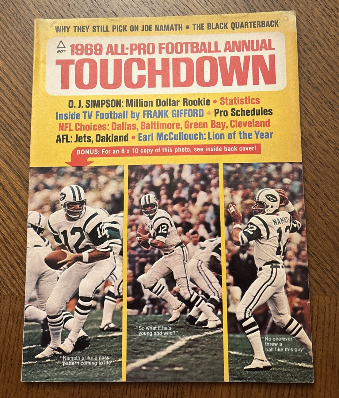 Touchdown 1969 All-Pro Football Annual JOE NAMATH Featured On COVER VG Magazine