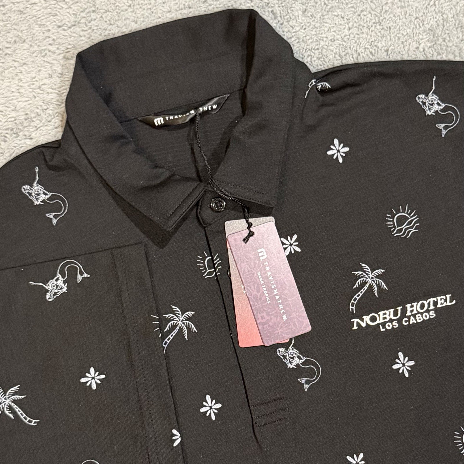 RARE Travis Mathew x Nobu Hotel Los Cabos Cove Dive Polo Shirt Performance Black
