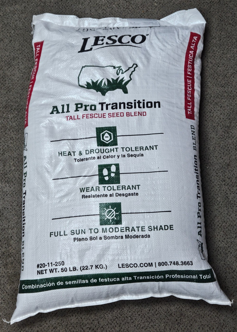 50 lb Turf Seed Blend Lesco Tall Fescue All Pro Transition Grass Seeds Exp 09/26