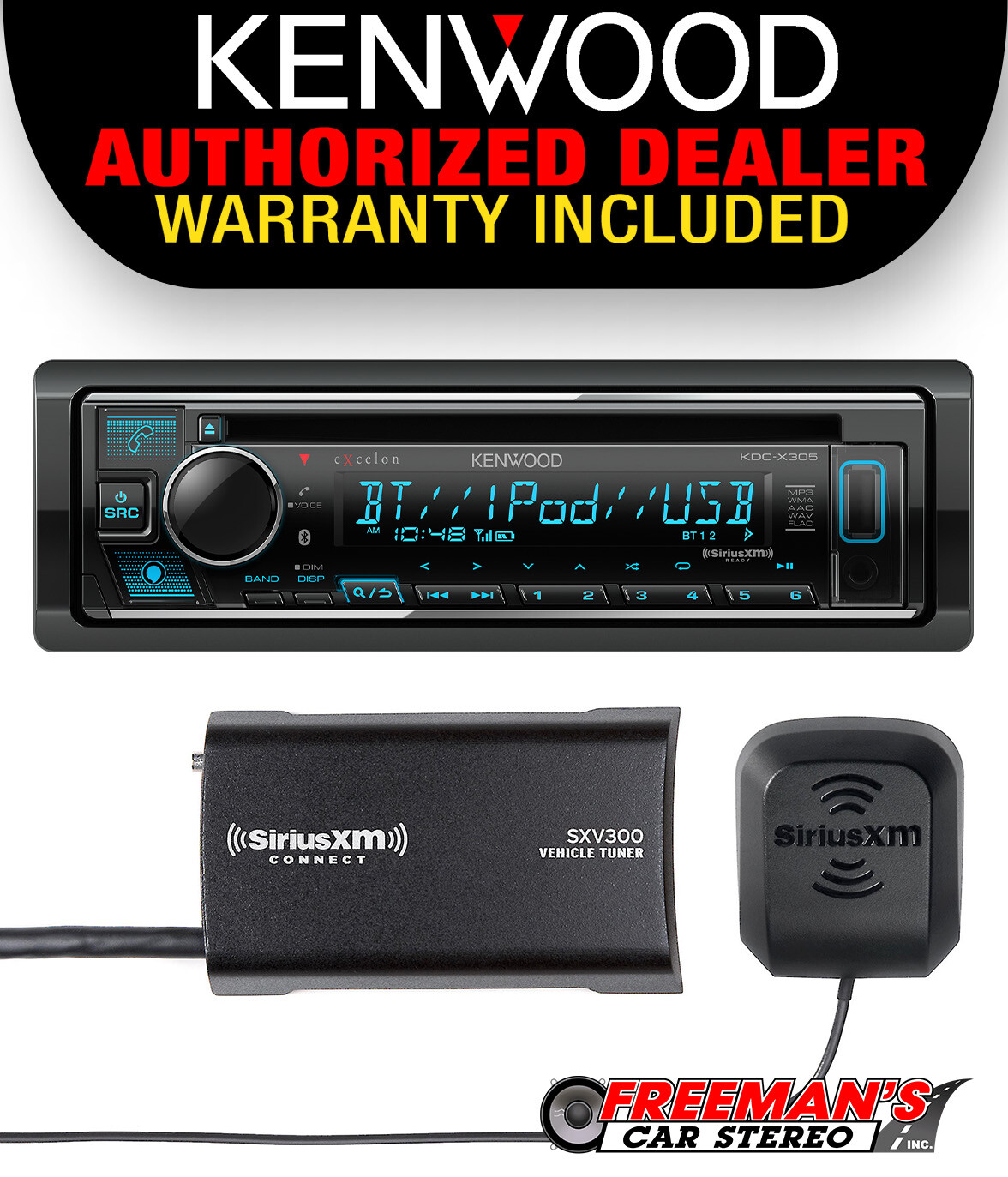 Kenwood Excelon KDC-X305 1-DIN CD Receiver + SiriusXM SXV300v1 Tuner
