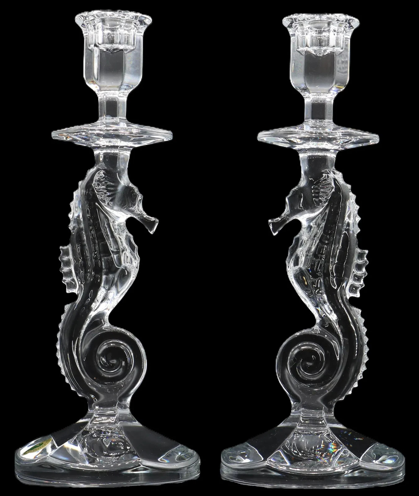 WATERFORD Crystal Ireland SEAHORSE Candlestick Pair (Lot #280) WATERFORD Crystal Ireland SEAHORSE Candlestick Pair (Lot #280)
