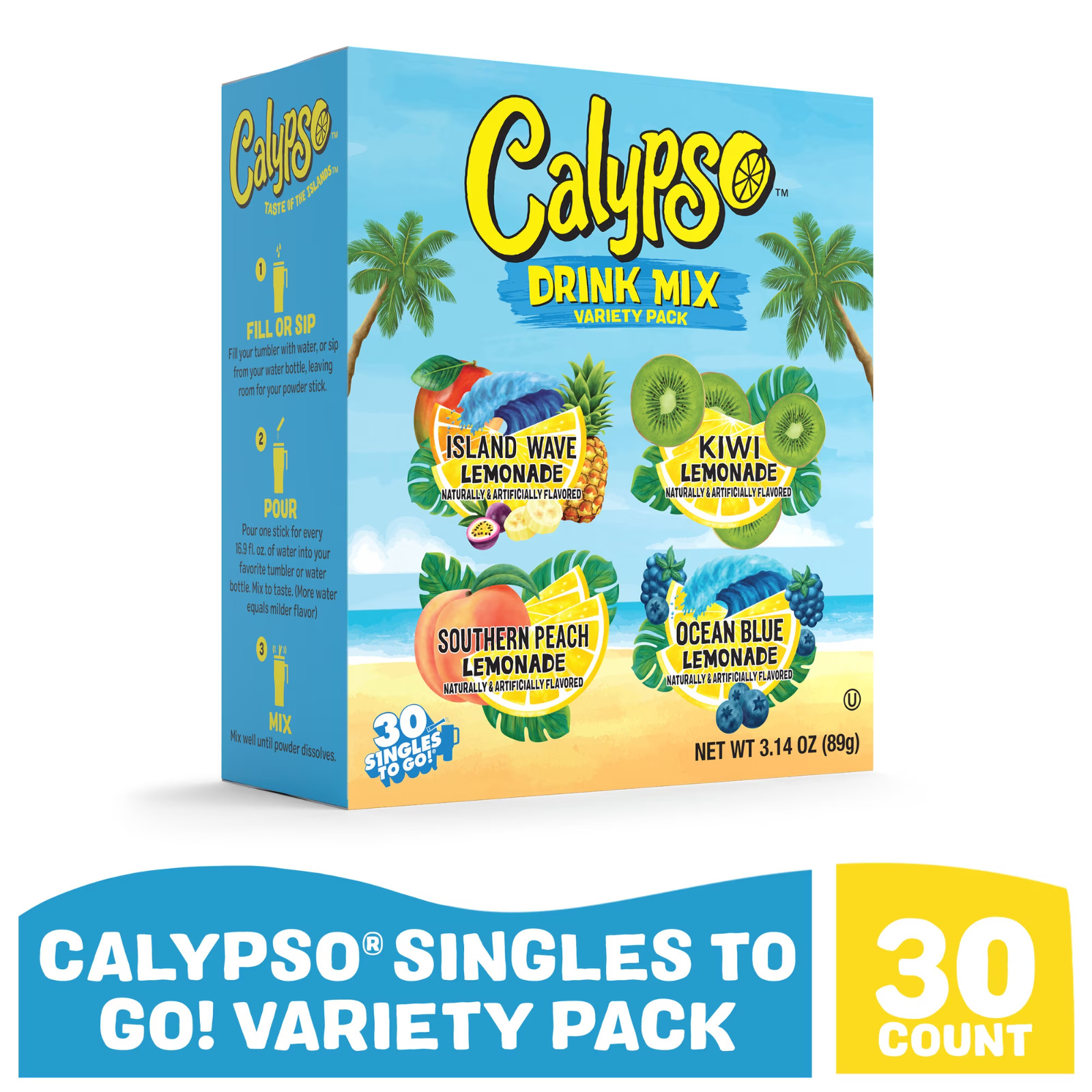 Calypso Lemonade Singles to Go Powdered Drink Mix Variety Pack, 30 Count Packets