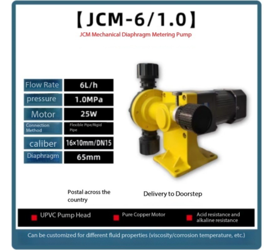 Mechanical diaphragm dosing pump for adjustable PAC/PAM dosing systems