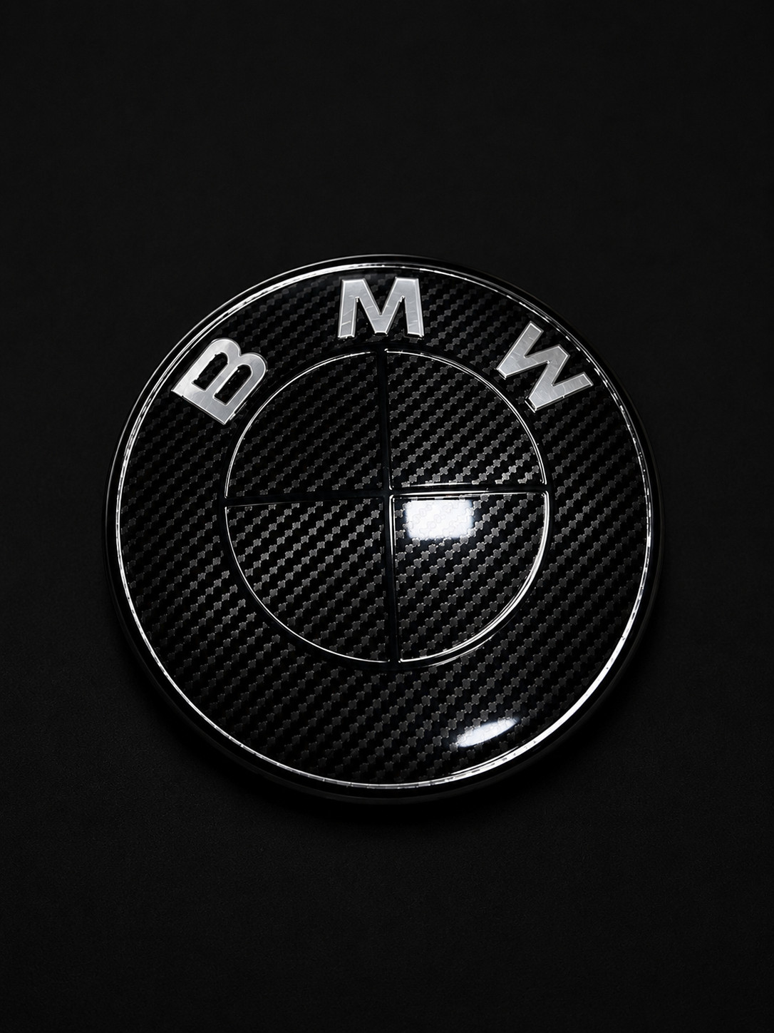 BMW Carbon Fiber Style Emblem Badge Black Gloss Roundel Replacement 82mm