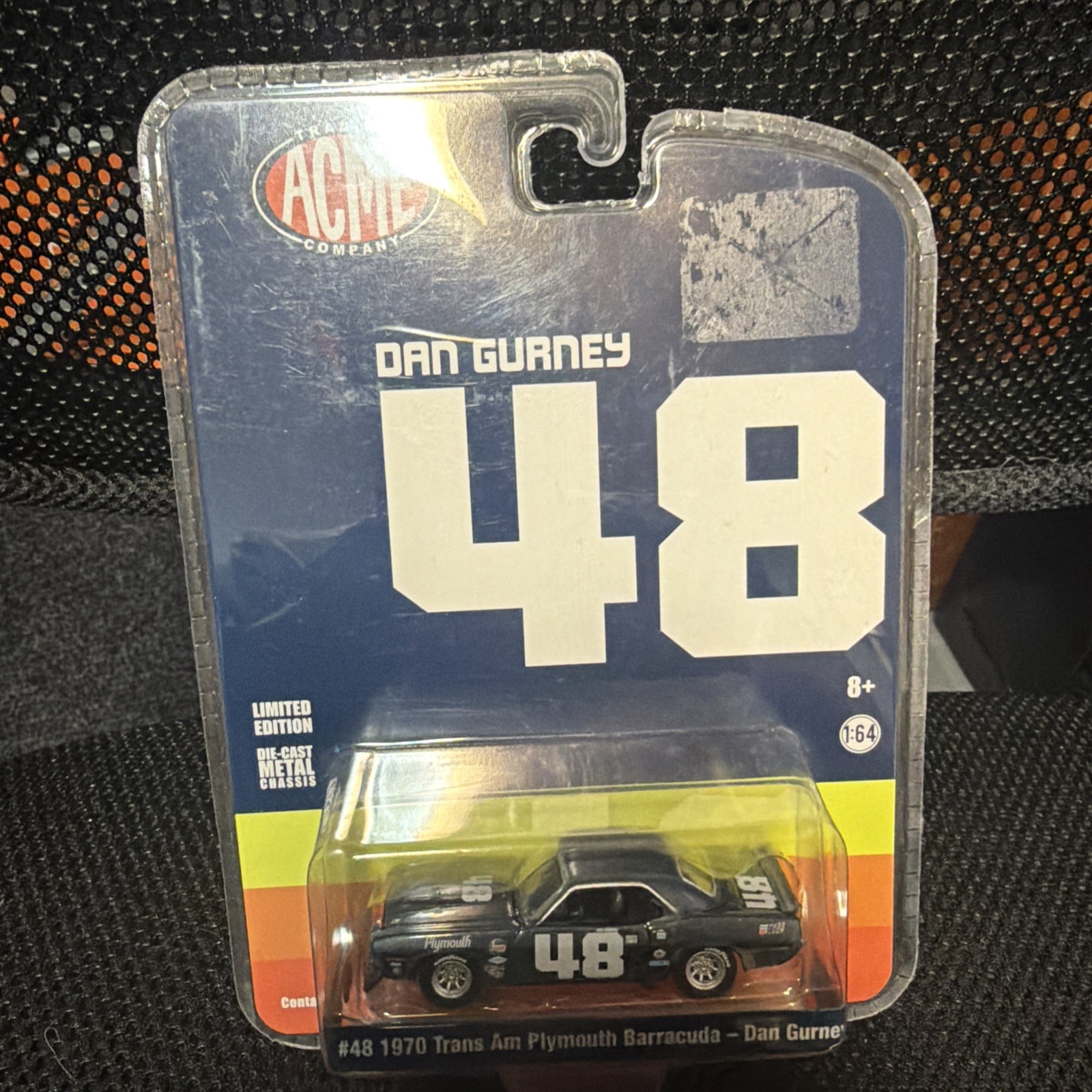 1/64 GREENLIGHT ACME TRADING #48 1970 PLYMOUTH BARRACUDA DAN GURNEY BLUE