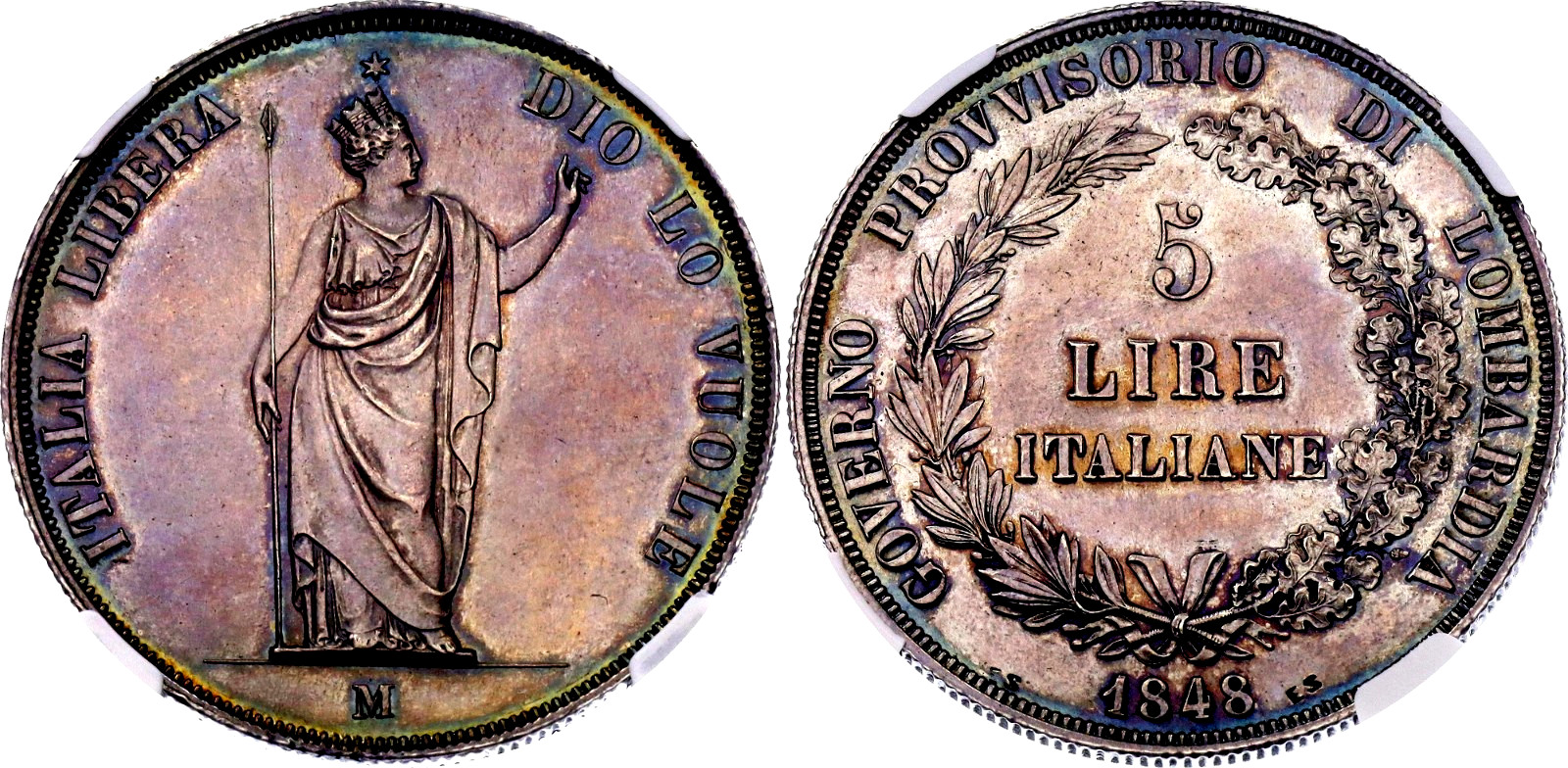 Italian States Lombardy-Venetia 5 Lire 1848 M Private Countermark \ Italian States Lombardy-Venetia 5 Lire 1848 M Private Countermark \