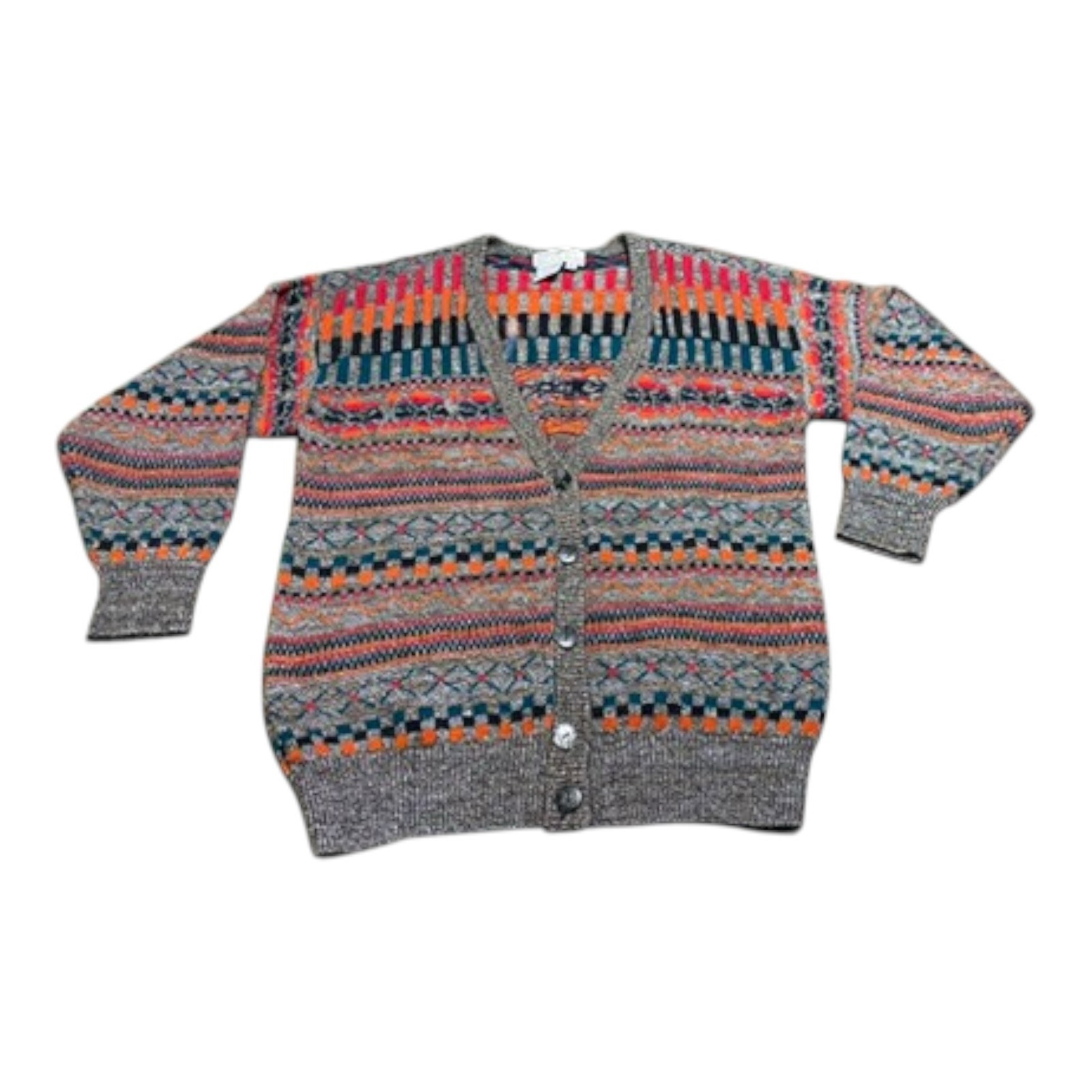 VTG ENFIN by Marcia Hand Loomed Button Up Multi Color Cardigan Academia Sweater