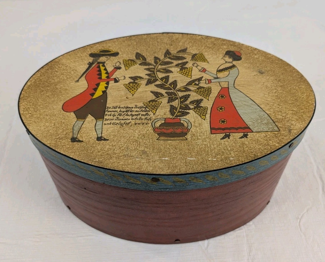 Wilton & Lee Oval Bentwood Shaker Box Hand Painted Pennsylvania Dutch Folk Art 