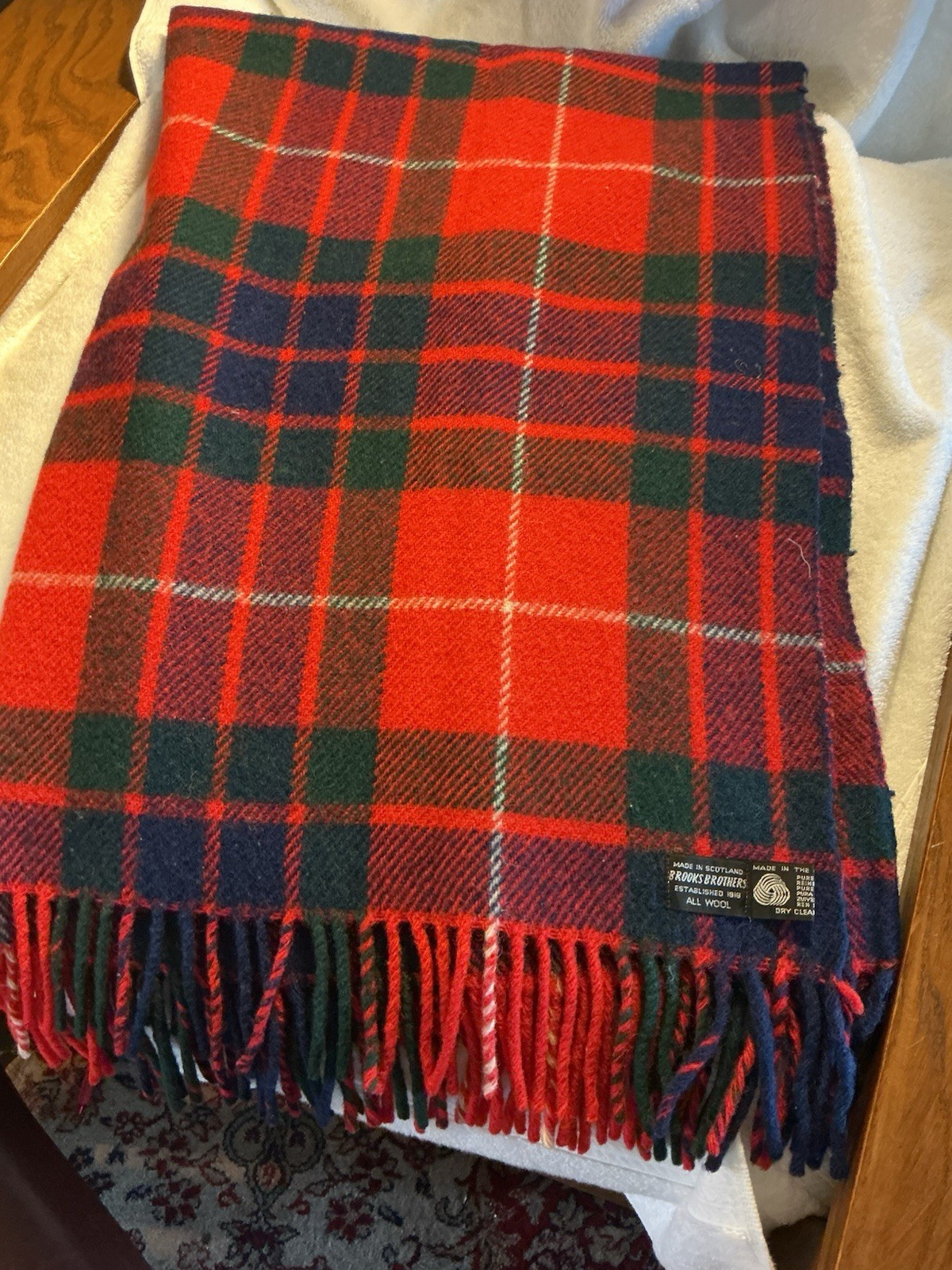 Vintage Brooks Brothers Scotland All Wool Tartan Stadium Blanket 34x48 New