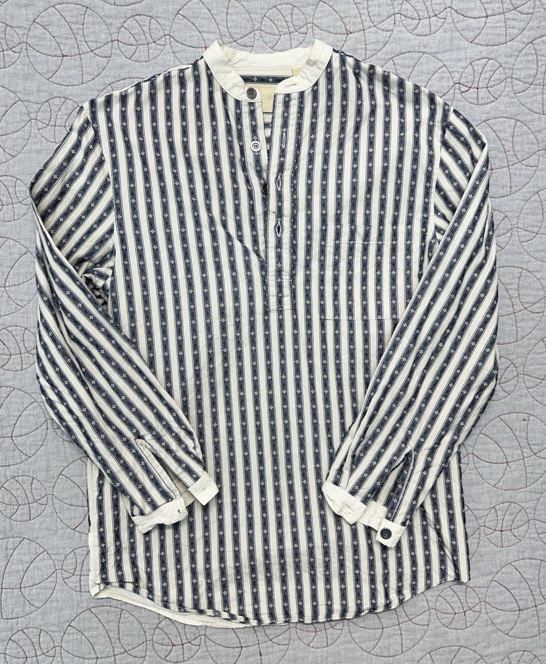 Scully Pullover Shirt Blue White Banded Collar Striped Western Retro VTG / Small