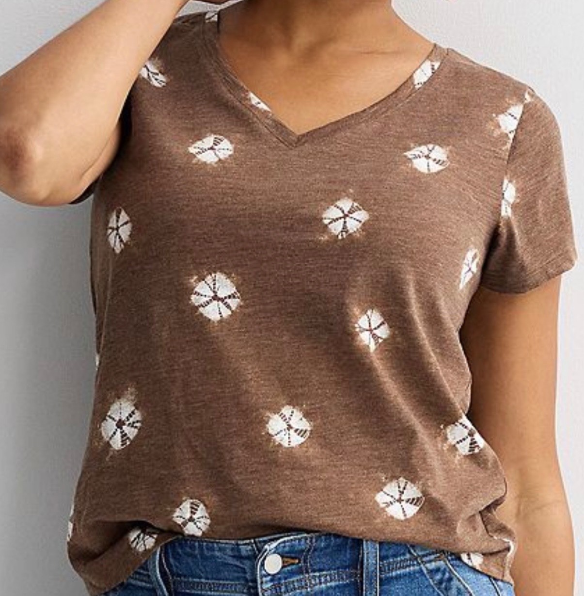 SONOMA Women’s V-Neck Tee Top Shirt Sz 2X - Brown Dot Dye - New