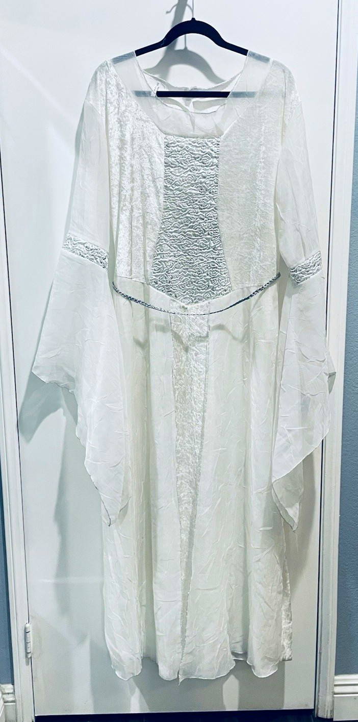 EUC White/Silver Velvet Fairy Angel Eowyn Bell Sleeve Costume Cosplay XL EUC White/Silver Velvet Fairy Angel Eowyn Bell Sleeve Costume Cosplay XL