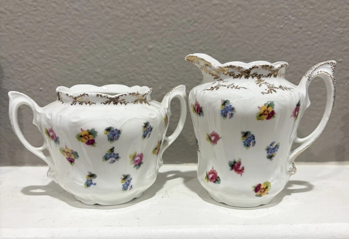 Rare Antique Carl Tielsch Altwasser Porcelain Germany creamer sugar Set
