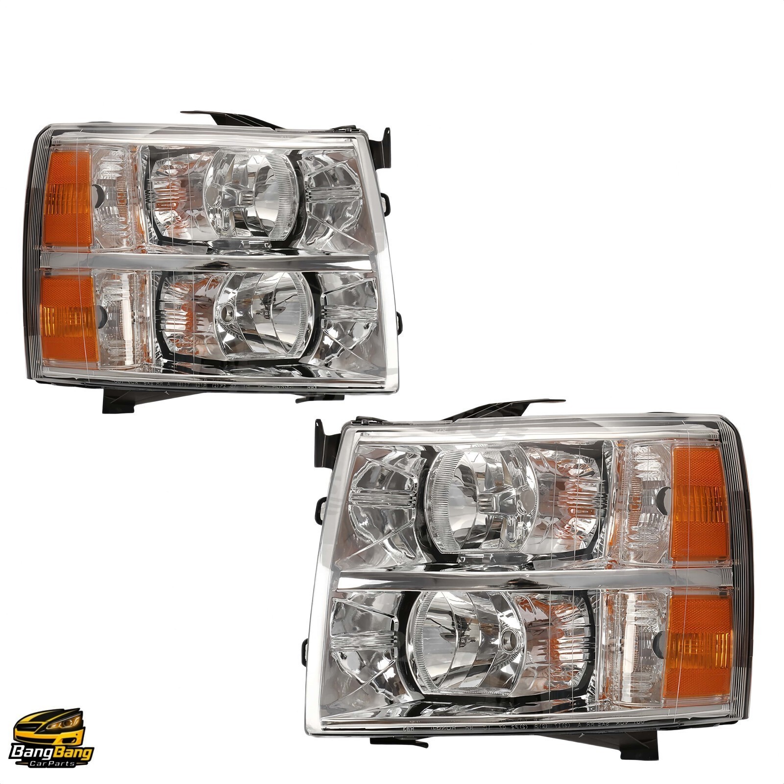 1 Pair Chrome Housing Headlights For 2007-2013 Chevy Silverado 1500 2500HD