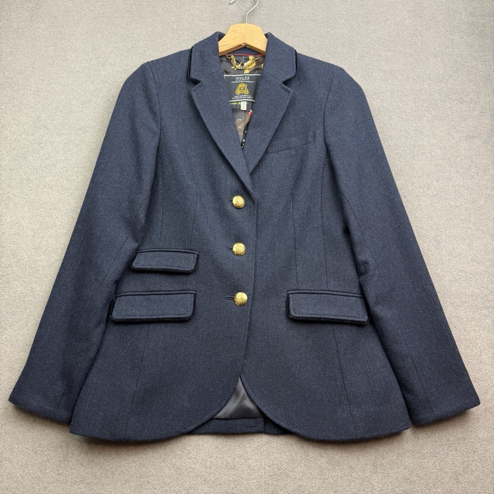 JOULES Tweed Jacket UK 8 Navy PEYTON Parade Blazer Hacking Herringbone Country JOULES Tweed Jacket UK 8 Navy PEYTON Parade Blazer Hacking Herringbone Country