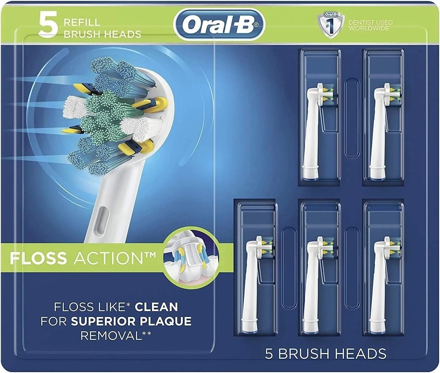 5x Oral-B Floss Action Replacement Brush Heads with Bacterial Protection 5x Oral-B Floss Action Replacement Brush Heads with Bacterial Protection